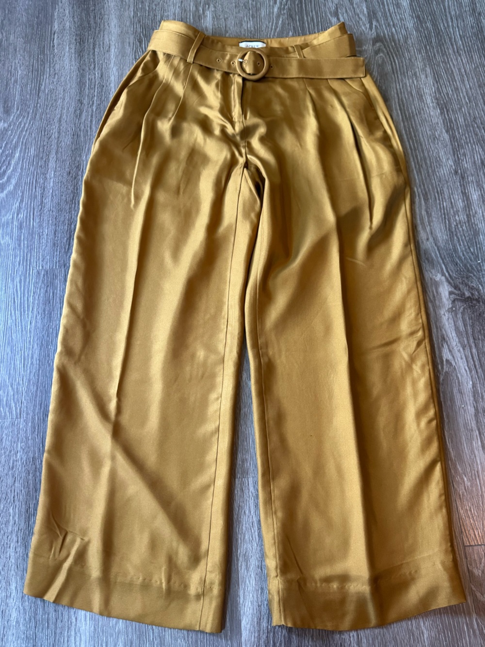 J.CREW NWT Gold Satin Silk Blend Wide Pleated High Rise Belted Cropped Pants 4P
